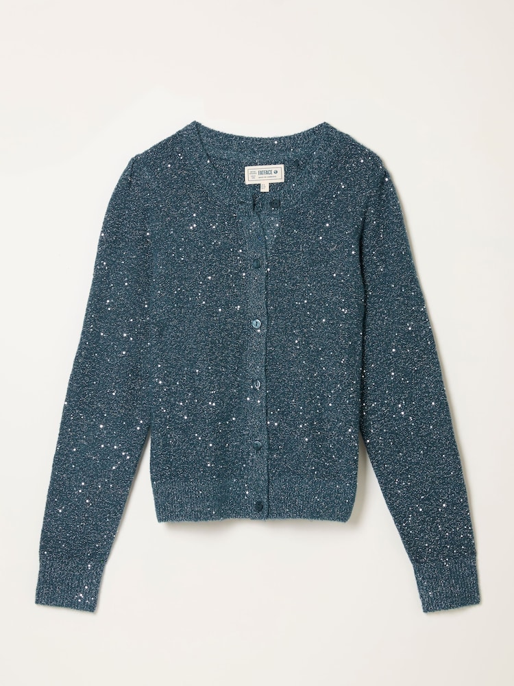 FatFace Jasmine Teal Blue Sparkle Knitted Cardigan - Image 6 of 6 FatFace Jasmine Teal Blue Sparkle Knitted Cardigan - Image 6 of 6