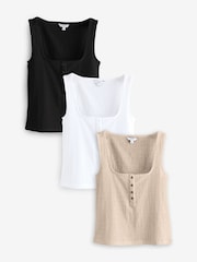 Zwart/wit/neutraal - Textured Henley Detail Tank 3 Pack - Image 1 of 5