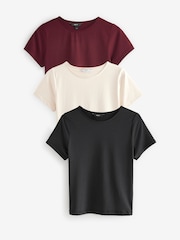 Short Sleeve Black/Ecru/Berry Soft Touch Polyamide Long Sleeve Top 3 Pack - Image 1 of 4