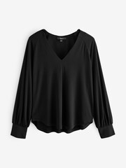 Black/White Long Sleeve V-Neck Jersey Blouse 2 Pack - Image 3 of 4