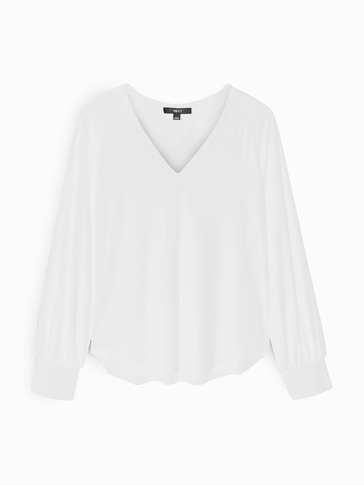 Black/White Long Sleeve V-Neck Jersey Blouse 2 Pack - Image 4 of 4
