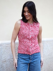 Threadbare Red Button Through Pointelle Knit Vest - Image 6 of 6
