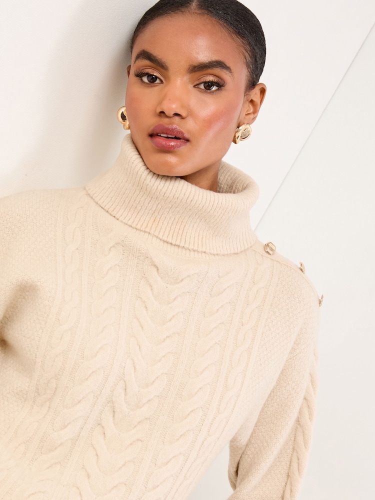 Lipsy Neutral Cowl Neck Longline Cable Knitted Jumper - Image 1 of 5