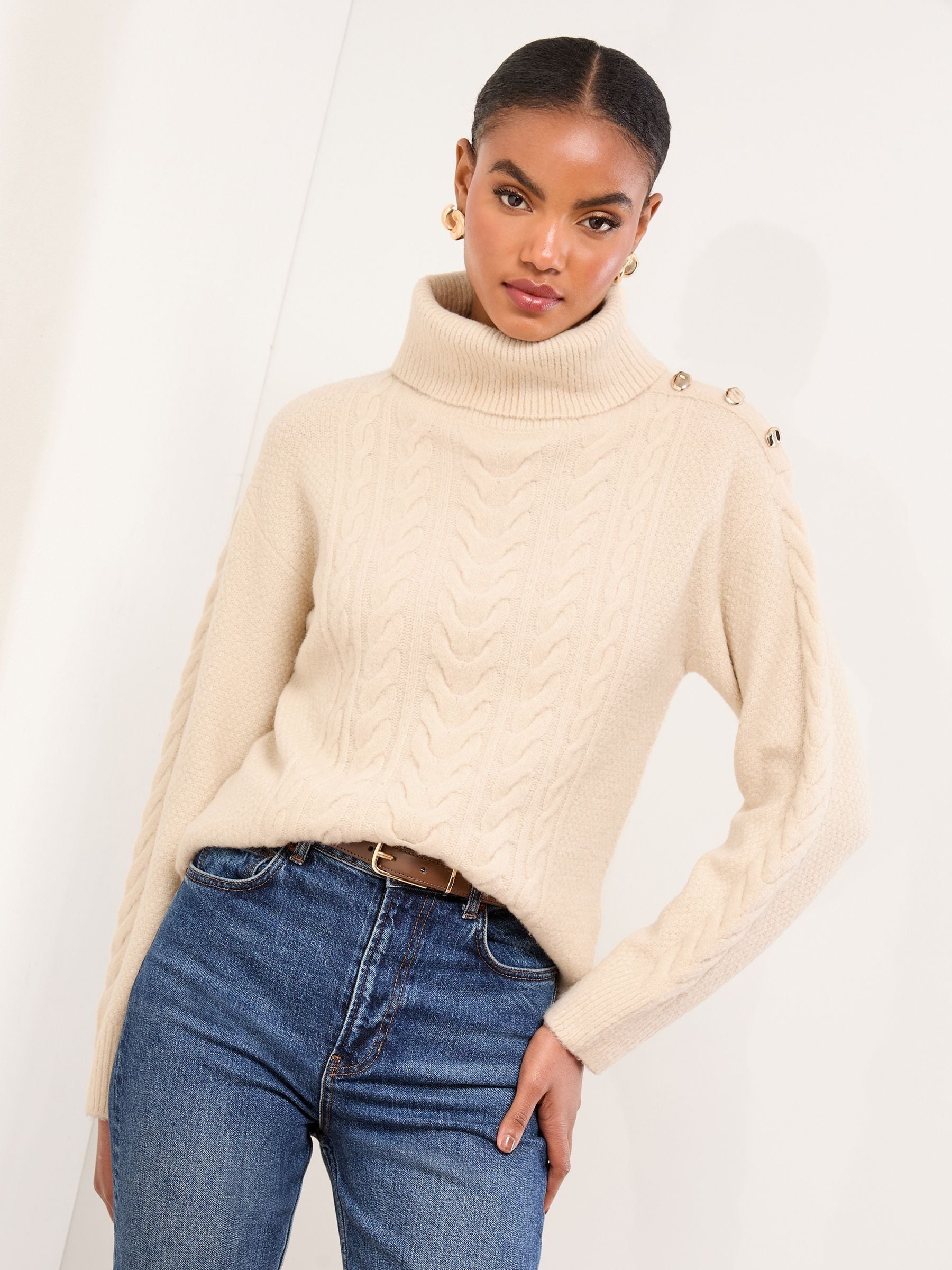 Buy Lipsy Neutral Cowl Neck Longline Cable Knitted Jumper from