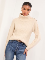 Lipsy Neutral Cowl Neck Longline Cable Knitted Jumper - Image 3 of 5