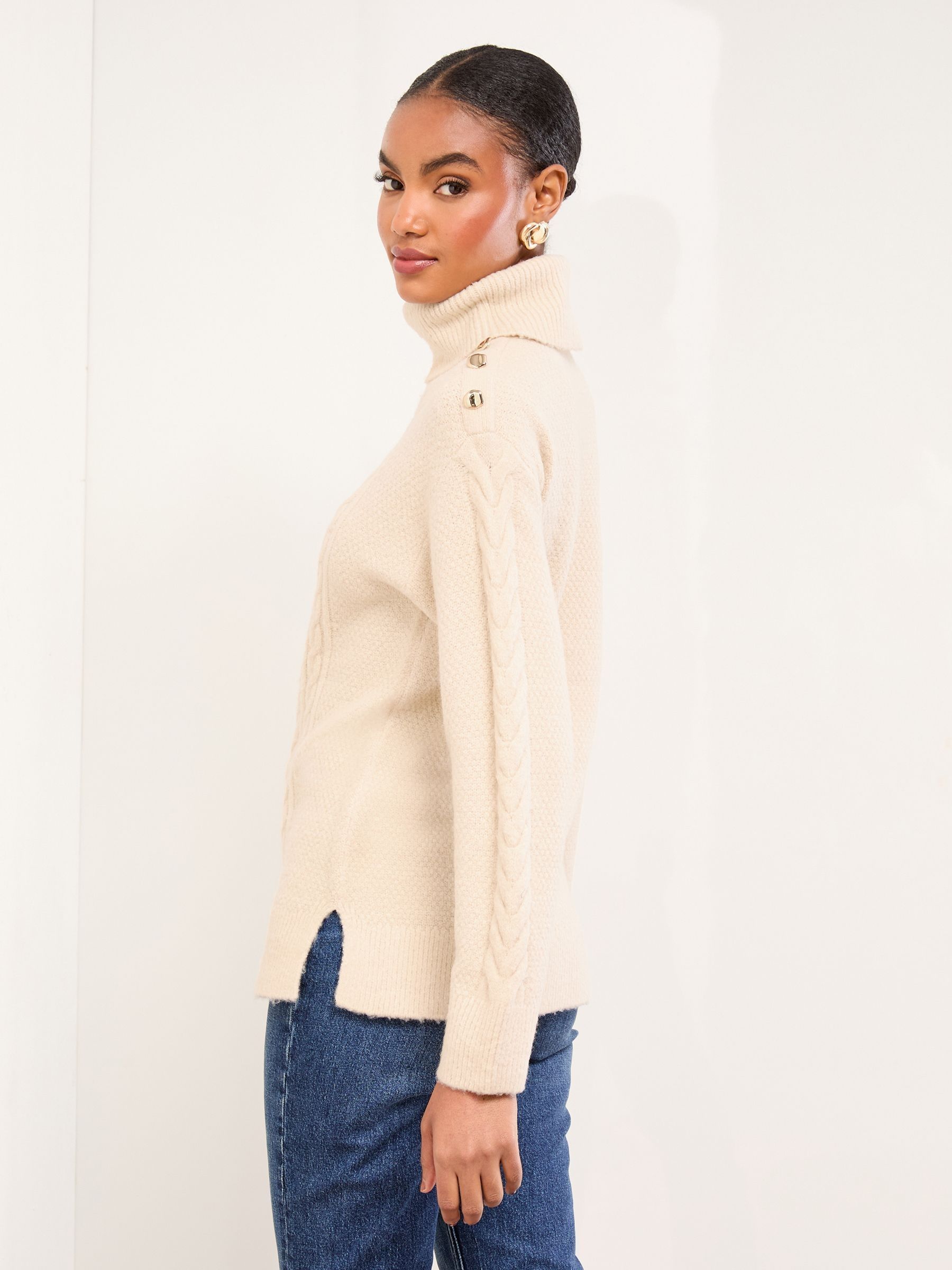Buy Lipsy Neutral Cowl Neck Longline Cable Knitted Jumper from