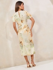 Lipsy White Floral Petite Sleeveless Ruched Bodycon Midi Dress - Image 4 of 4