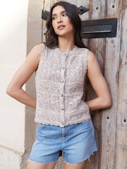 Threadbare Natural Button Through Pointelle Knit Vest - Image 2 of 5