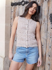 Threadbare Natural Button Through Pointelle Knit Vest - Image 5 of 5