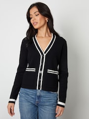 črna - Threadbare Contrast Edge pletena pletena jopa - Slika 1 iz 5