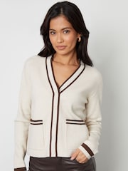 Threadbare Natural Contrast Edge Knitted Cardigan - Image 1 of 5