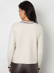 Threadbare Natural Contrast Edge Knitted Cardigan - Image 2 of 5