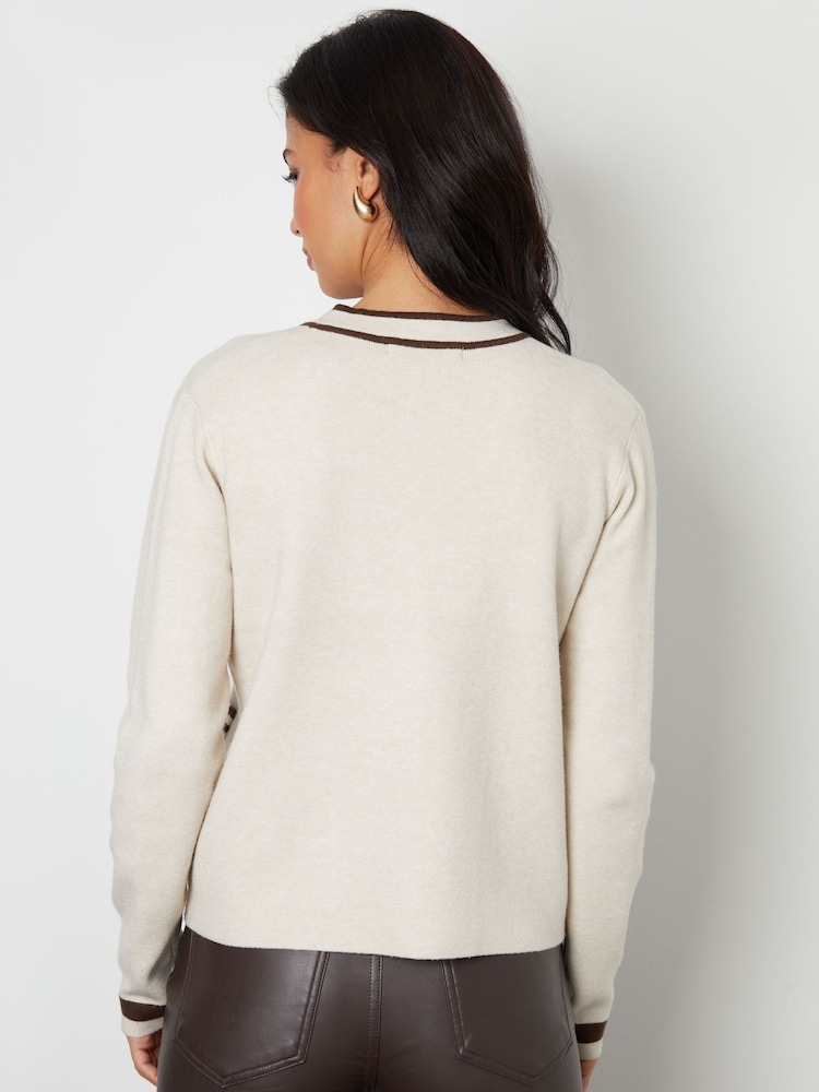 Threadbare Natural Contrast Edge Knitted Cardigan - Image 2 of 5