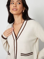 Threadbare Natural Contrast Edge Knitted Cardigan - Image 3 of 5