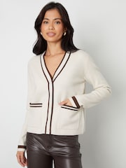 Threadbare Natural Contrast Edge Knitted Cardigan - Image 4 of 5