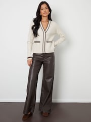 Threadbare Natural Contrast Edge Knitted Cardigan - Image 5 of 5
