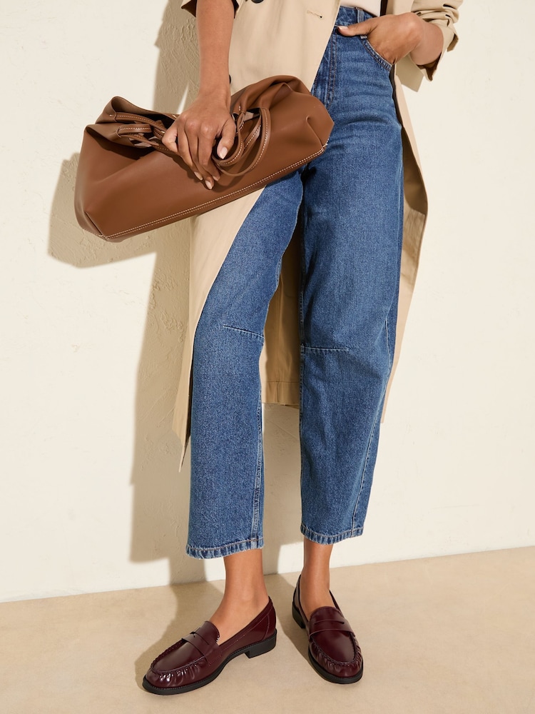 Friends Like These Burgundy Red Flat Ruched Comfort Slip On Patent Faux Leather Penny Loafers - Image 3 of 5