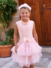 Angels Face Pink Eunice Sleeveless Knit With Tulle 100% Cotton Dress - Image 1 of 3