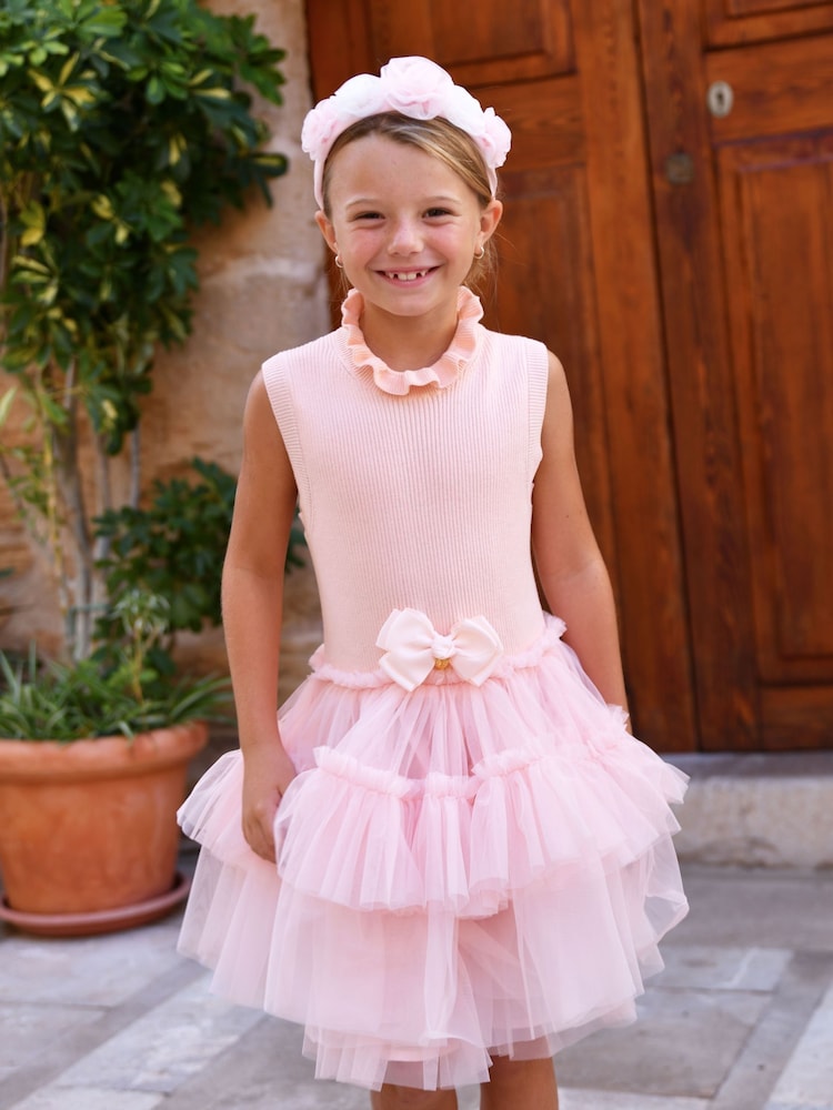 Angels Face Pink Eunice Sleeveless Knit With Tulle 100% Cotton Dress - Image 1 of 3 Angels Face Pink Eunice Sleeveless Knit With Tulle 100% Cotton Dress - Image 1 of 3