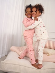 Ecru/Pink Hearts Waffle Pyjamas 2 Pack (9mths-12yrs) - Image 2 of 5