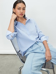 Blue/White Stripe Fitted Stretch Essential Long Sleeve Shirt - Image 1 of 8