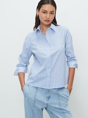 Blue/White Stripe Fitted Stretch Essential Long Sleeve Shirt - Image 2 of 8