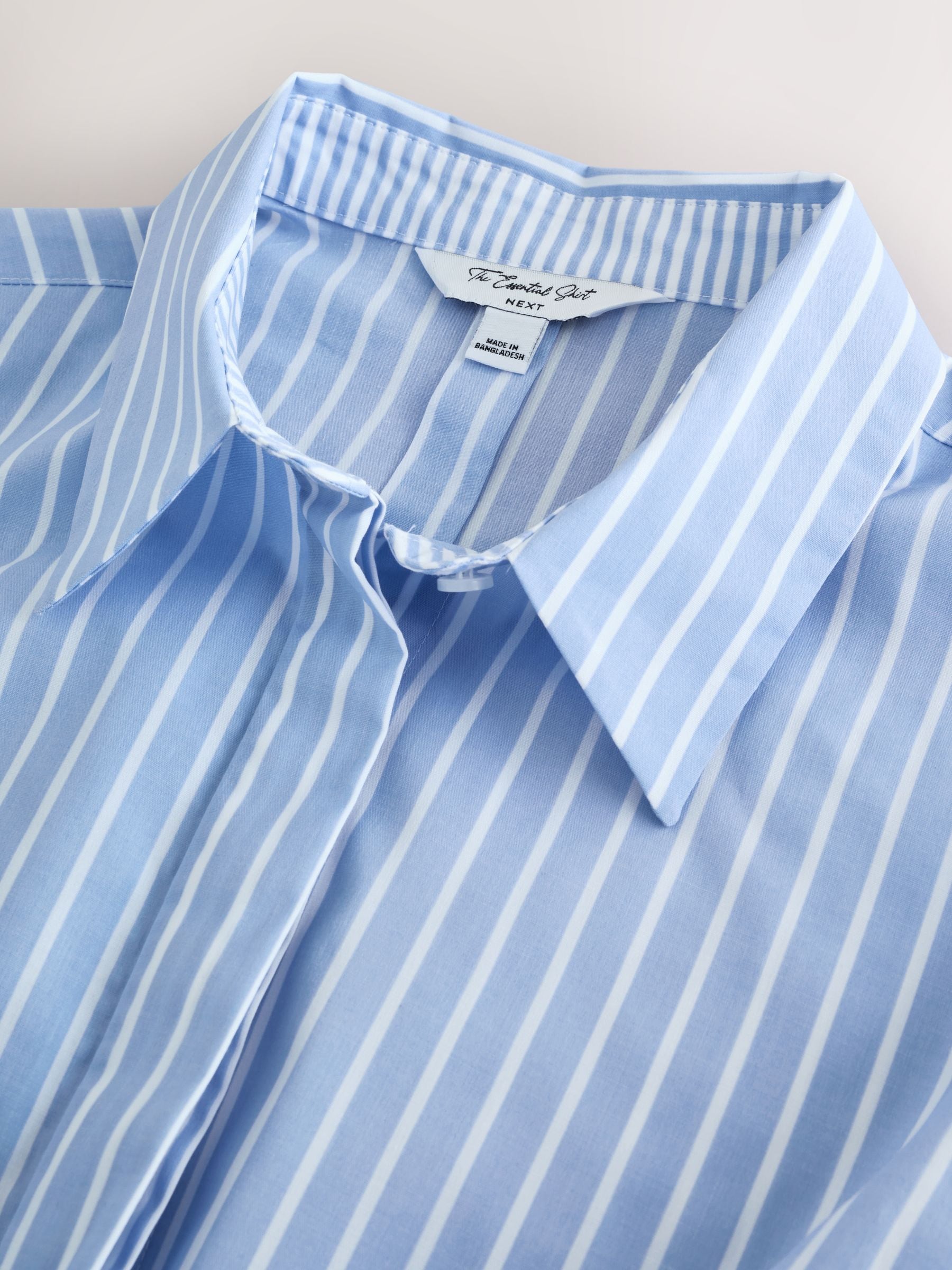 Buy Blue/White Stripe Fitted Stretch Essential Long Sleeve Shirt