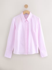 Pink/White Stripe Fitted Stretch Essential Long Sleeve Shirt - Image 1 of 4
