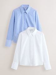 Blue Stripe/White Fitted Stretch Essential Long Sleeve Shirts 2 Pack - Image 1 of 3