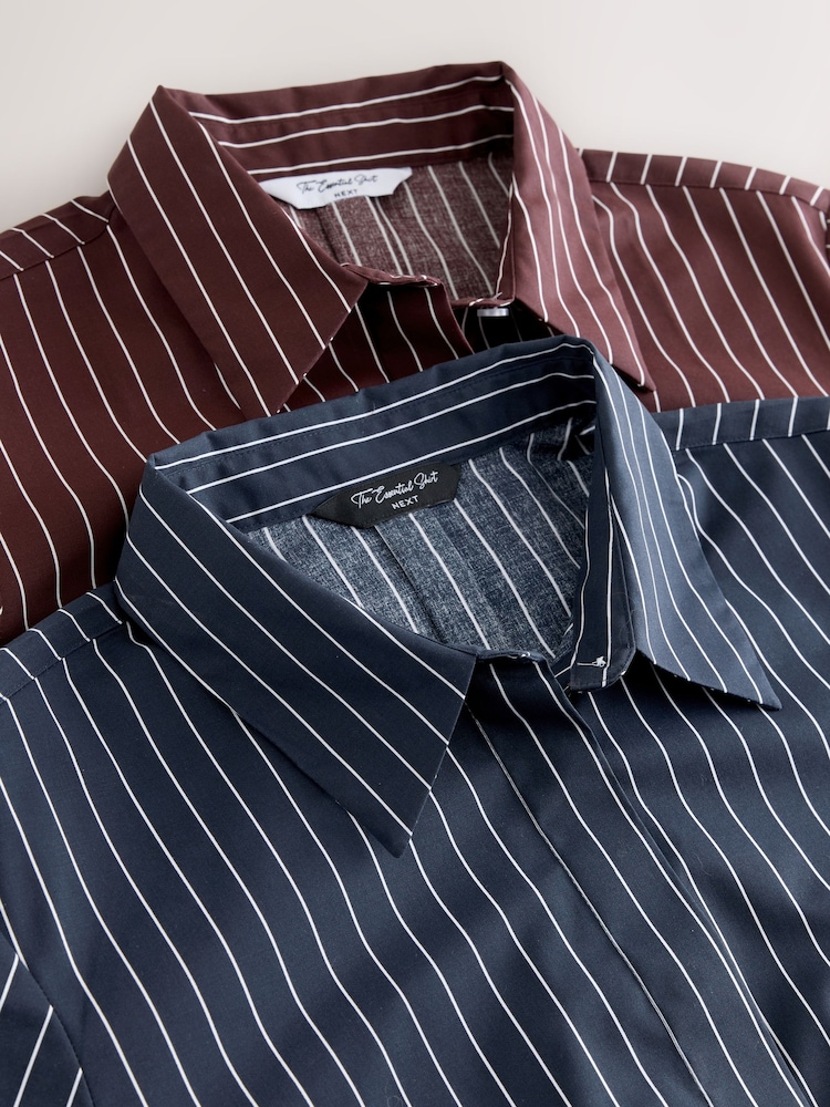 Buy Navy Stripe/Burgundy Stripe Fitted Stretch Essential Long Sleeve Shirts 2 Pack from Next USA Buy Navy Stripe/Burgundy Stripe Fitted Stretch Essential Long Sleeve Shirts 2 Pack from Next USA