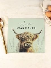 Personalised Highland Cow Glass Chopping Board by PMC - Image 1 of 3