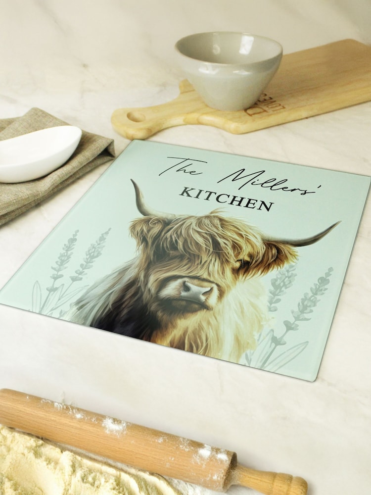 Personalised Highland Cow Glass Chopping Board by PMC - Image 2 of 3