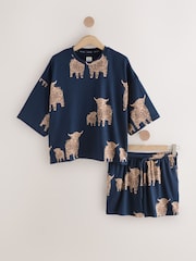 Navy Hamish The Highland Cow Cosy Short Pyjamas Set - Image 1 of 3