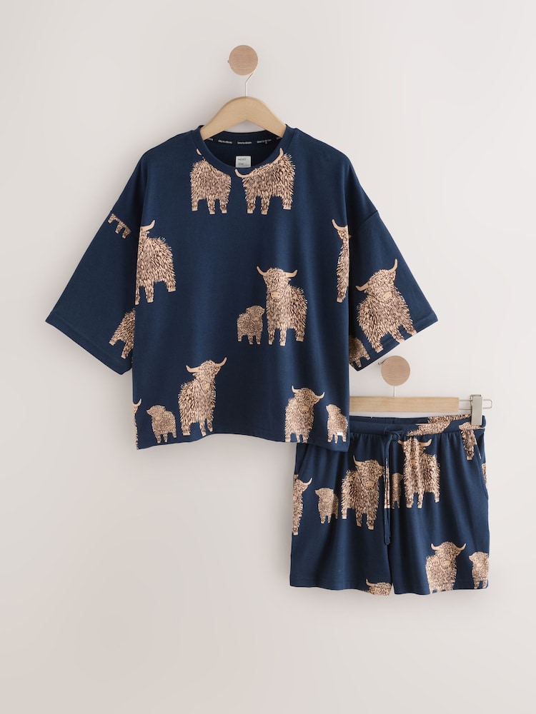 Navy Hamish The Highland Cow Cosy Short Pyjamas Set - Image 1 of 3