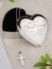 Personalised Christening Trinket Box & Cross Necklace by PMC - Image 1 of 4