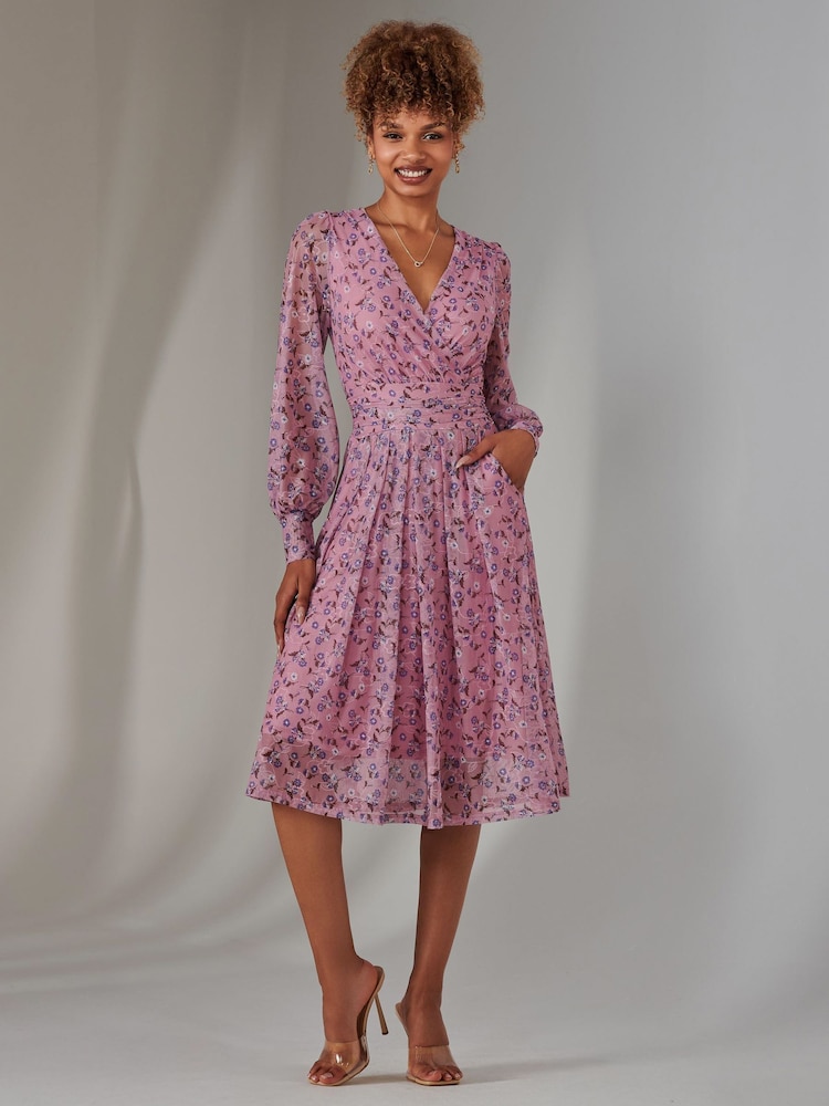 Pink - Jolie Moi Langarm-Midikleid mit Spitzenmuster - Bild 1 von 6