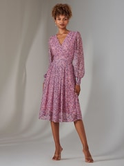 Jolie Moi Pink Long Sleeve Lace Print Midi Dress - Image 6 of 6
