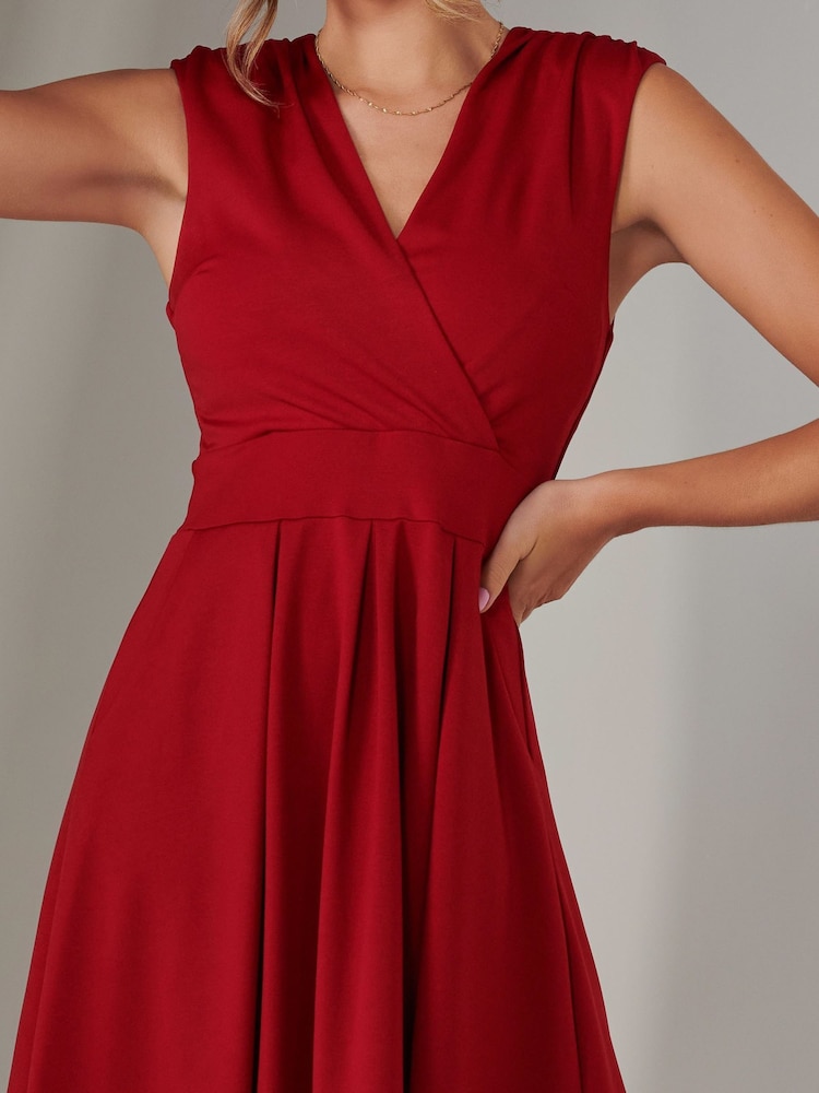 Jolie Moi Red Plain Sleeveless Midi Dress - Image 2 of 6 Jolie Moi Red Plain Sleeveless Midi Dress - Image 2 of 6