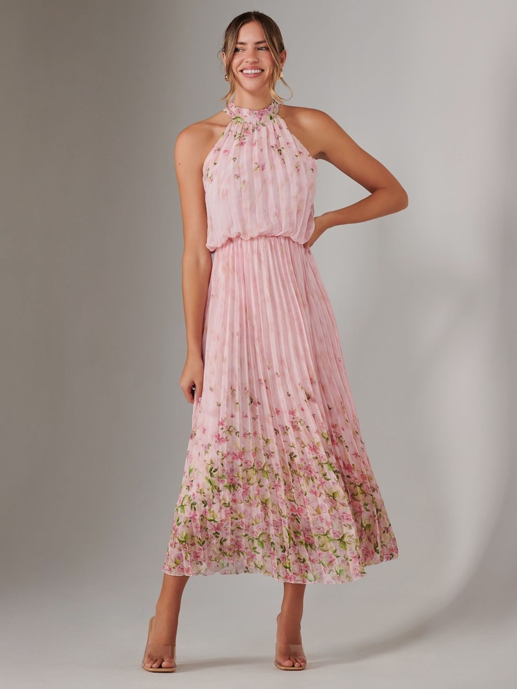 Pink - Jolie Moi Plissiertes Neckholder-Maxikleid - Bild 1 von 6 Pink - Jolie Moi Plissiertes Neckholder-Maxikleid - Bild 1 von 6