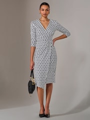 Jolie Moi White 3/4 Sleeve Wrap Shift Dress - Image 1 of 6