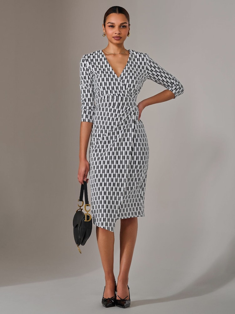 Jolie Moi White 3/4 Sleeve Wrap Shift Dress - Image 1 of 6