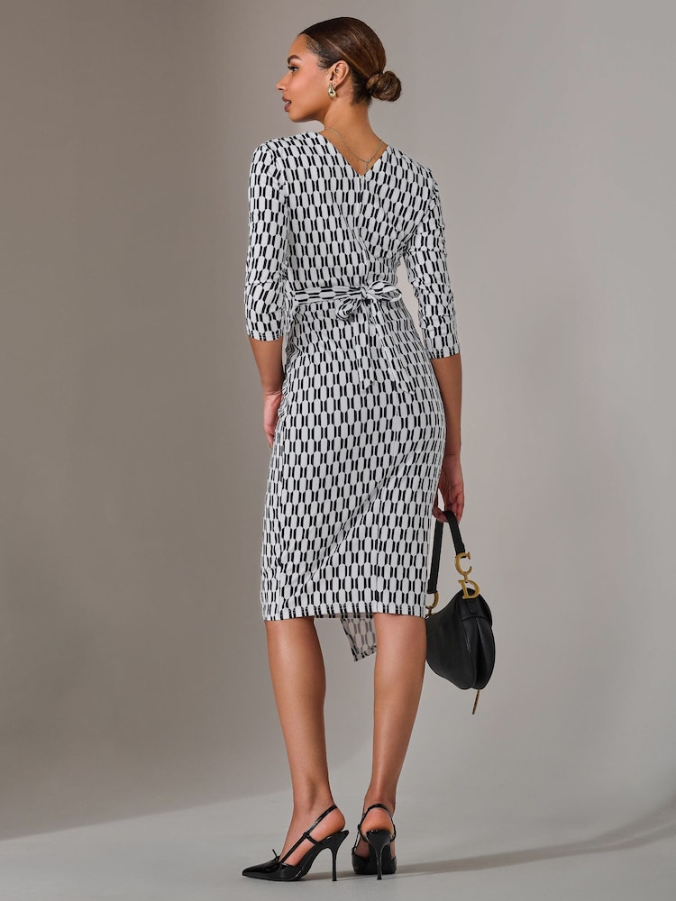 Jolie Moi White 3/4 Sleeve Wrap Shift Dress - Image 2 of 6
