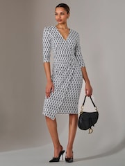 Jolie Moi White 3/4 Sleeve Wrap Shift Dress - Image 4 of 6