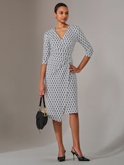 Jolie Moi White 3/4 Sleeve Wrap Shift Dress - Image 5 of 6