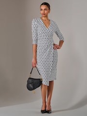 Jolie Moi White 3/4 Sleeve Wrap Shift Dress - Image 6 of 6
