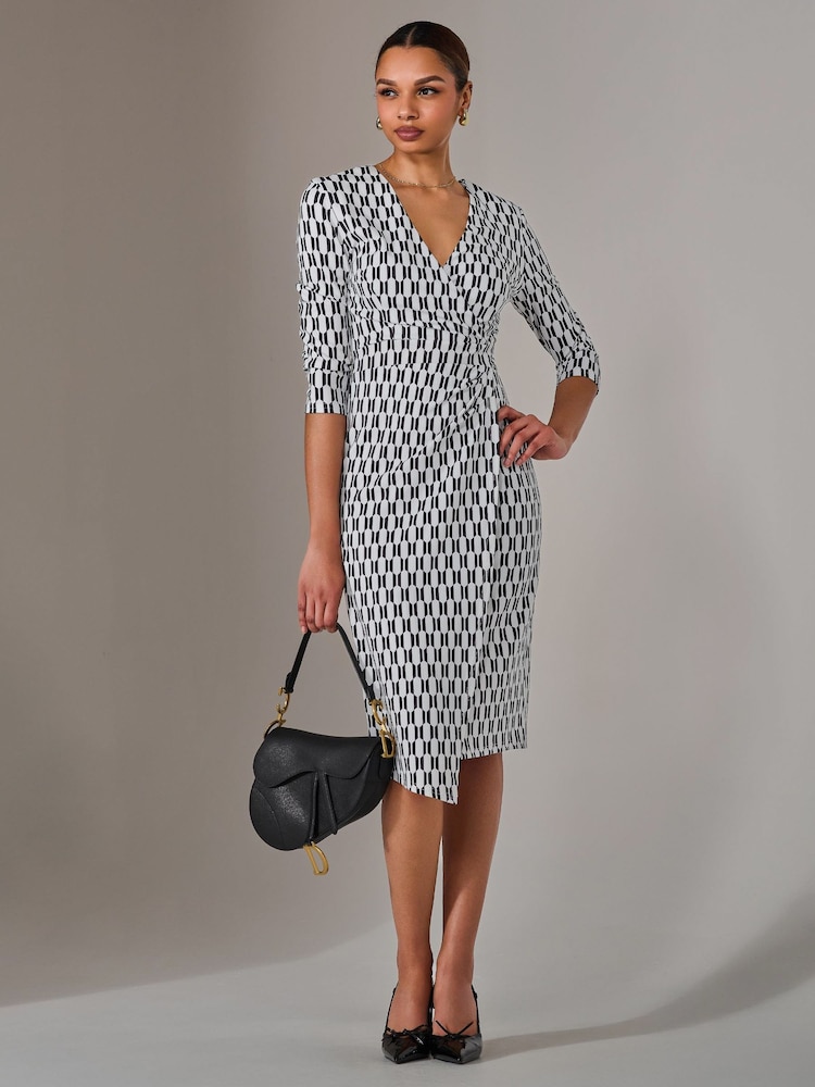 Jolie Moi White 3/4 Sleeve Wrap Shift Dress - Image 6 of 6