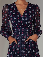 Dunkelblau - Jolie Moi Langarm-Midikleid mit Spitzenmuster - Bild 3 von 6