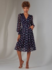 Dunkelblau - Jolie Moi Langarm-Midikleid mit Spitzenmuster - Bild 5 von 6