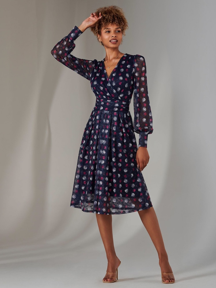 Sininen Tumma - Jolie Moi Pitkä hiha Lace Printti; kuvio Midi- Mekko - Kuva 6 / 6