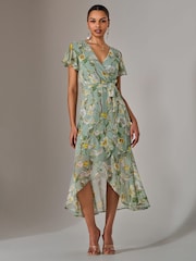 Jolie Moi Light Blue Chiffon Wrap Midi Dress - Image 1 of 6